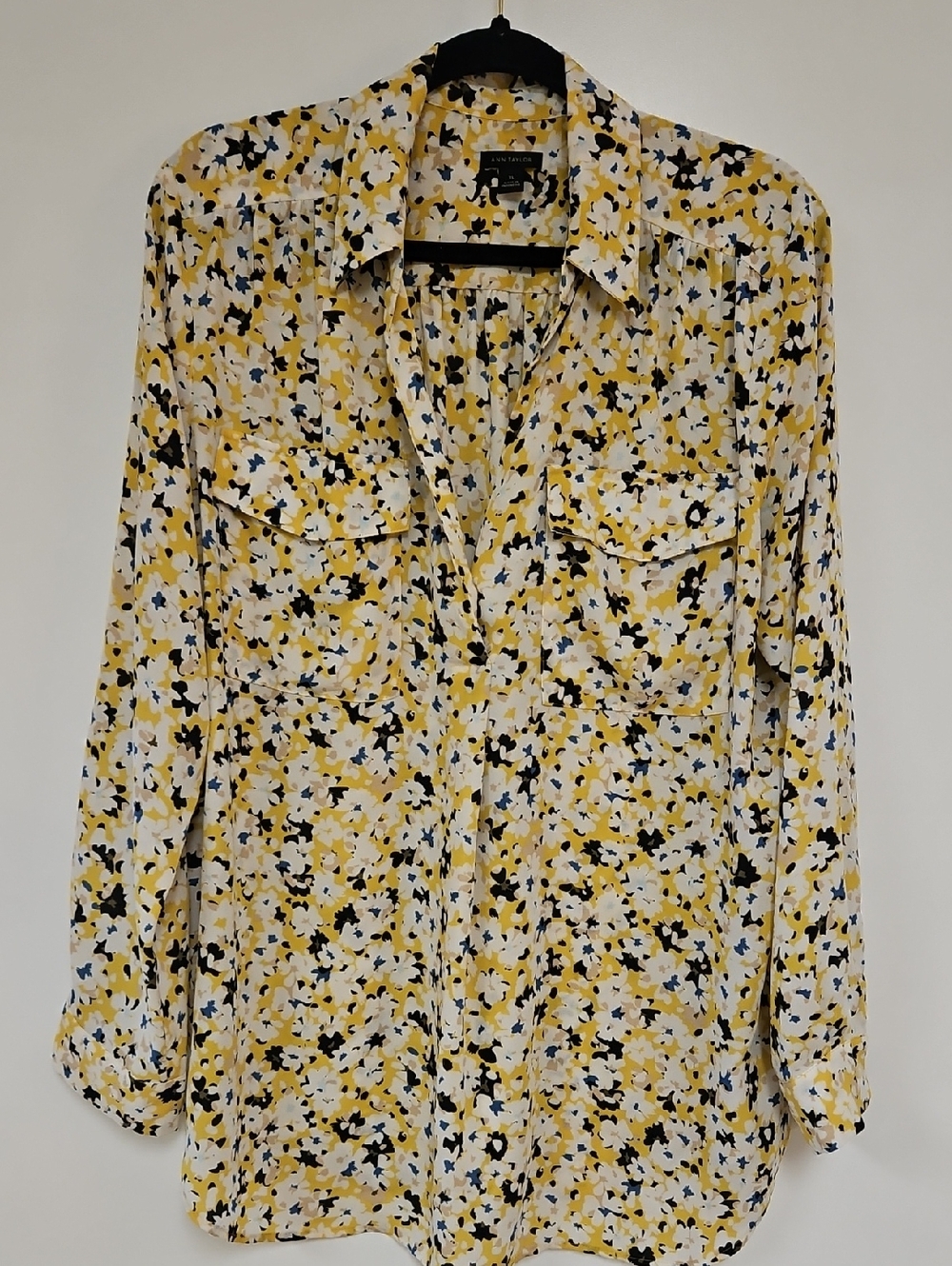 Anne Taylor Camp Shirt Yellow Floral Print